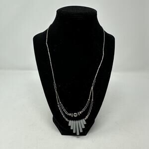 Unbranded Boho Gray Hematite Stone Graduated Fan Sticks Beaded Layered Necklace